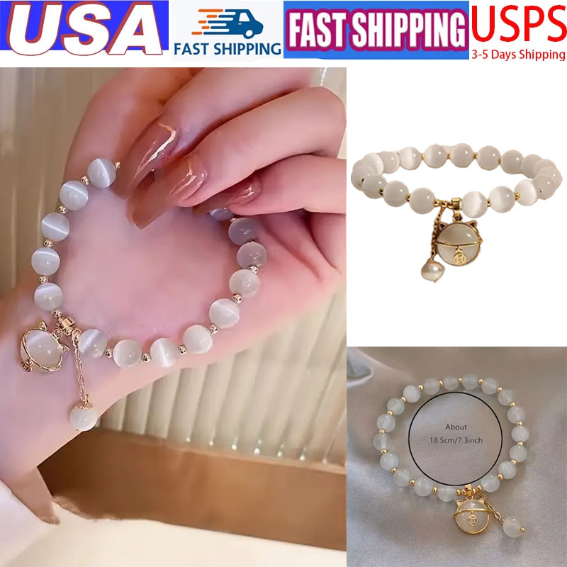 White Chalcedony Beaded Bracelet 8mm Gemstones Bracelets Gift for Birthday