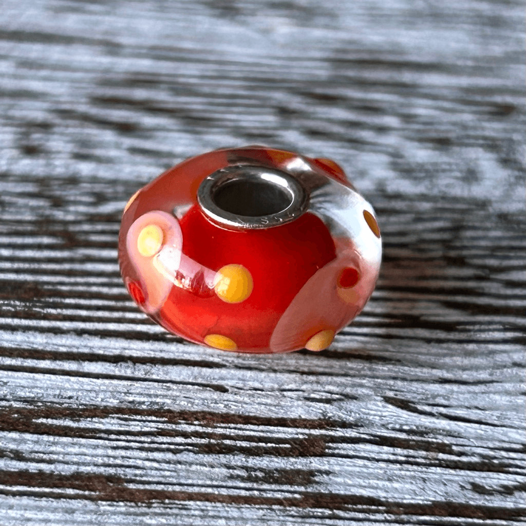 TROLLBEADS Coral Red & Yellow Buds Unique LAA 925S NEW! Swirls