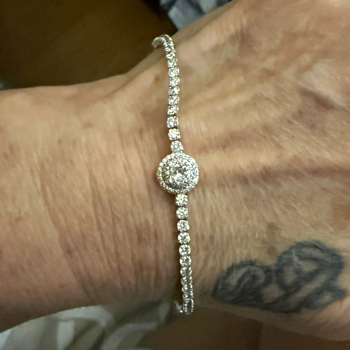 Silver Plated Clear CZ Tennis Bolo Bracelet