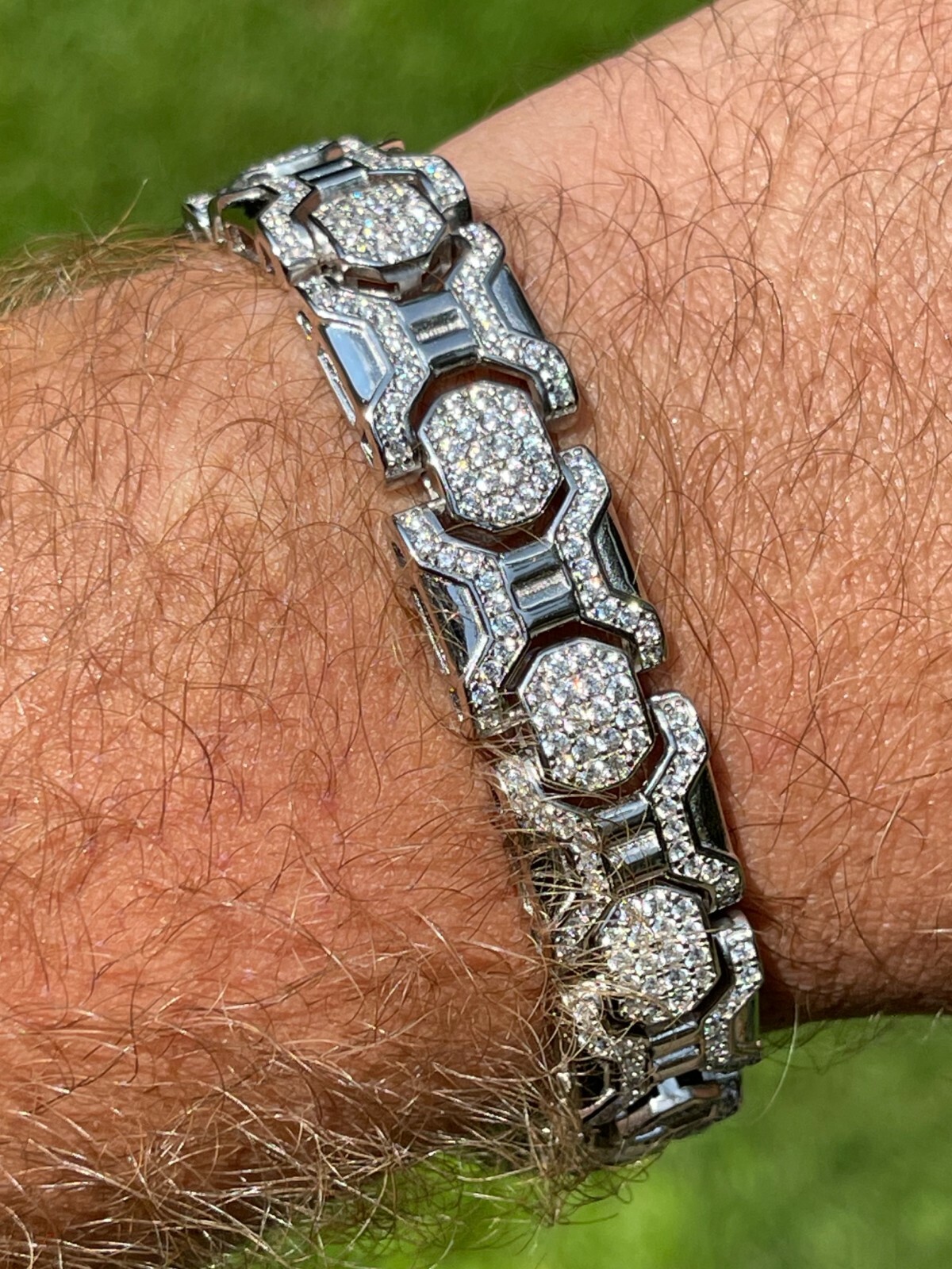 Men’s Custom Real Solid 925 Sterling Silver Bracelet Iced CZ 13.5mm Hip Hop