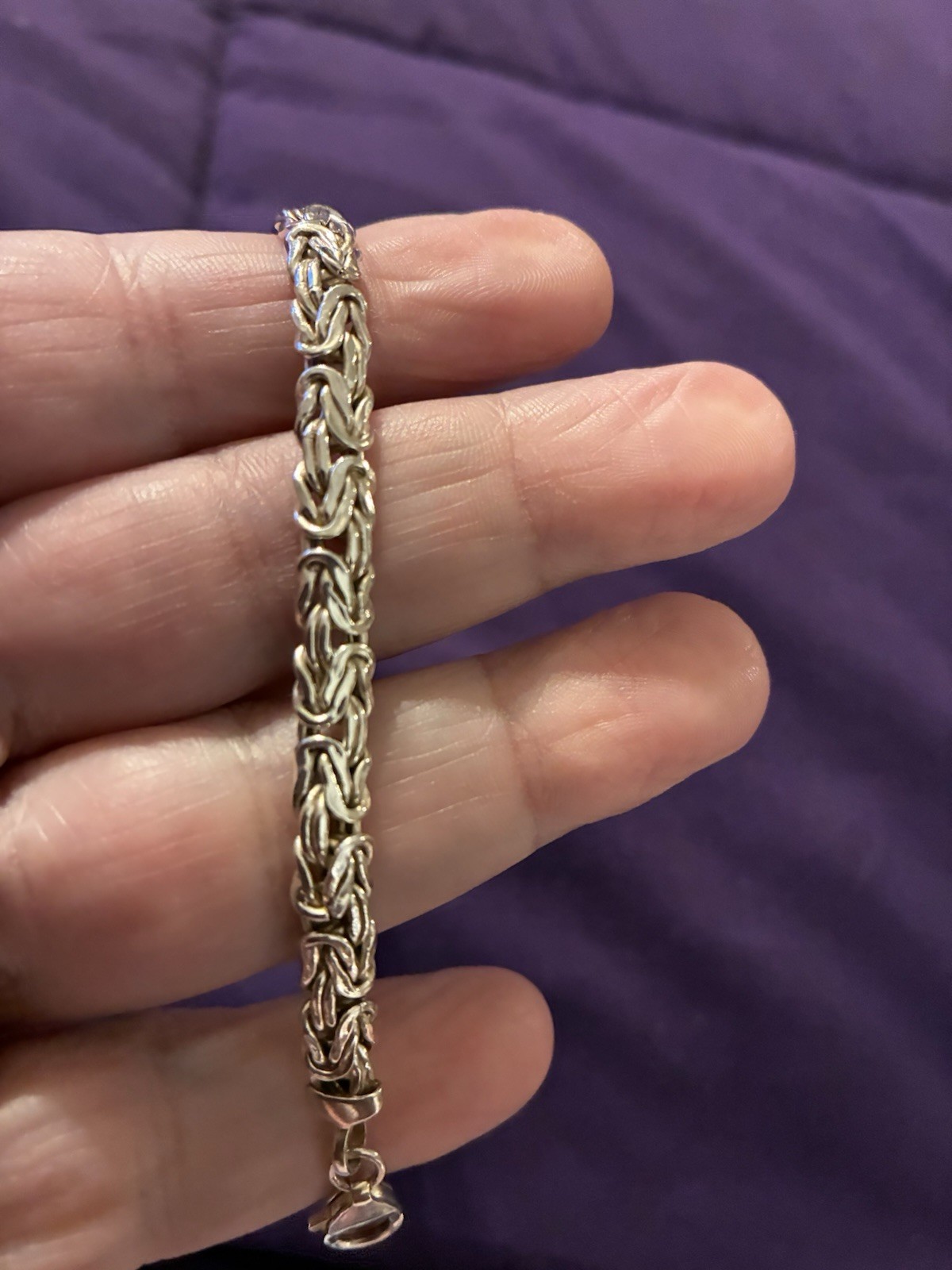 Sterling Silver Byzantine Chain Bracelet, Lobster Clasp, 8 in, Metal, No Stone