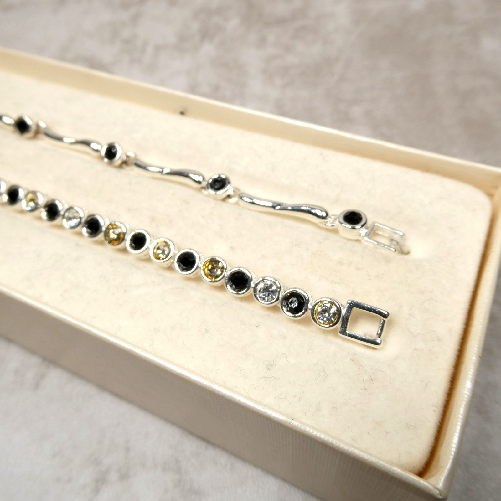 Charter Club Silver Black Metal Crystal 7″ Two-Piece Bracelet Set