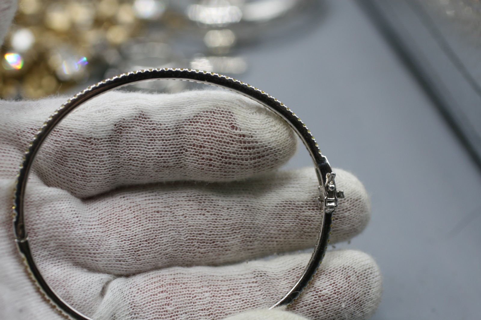 Stackable Oval Bangle Bracelet Yellow CZ Sterling Silver R7