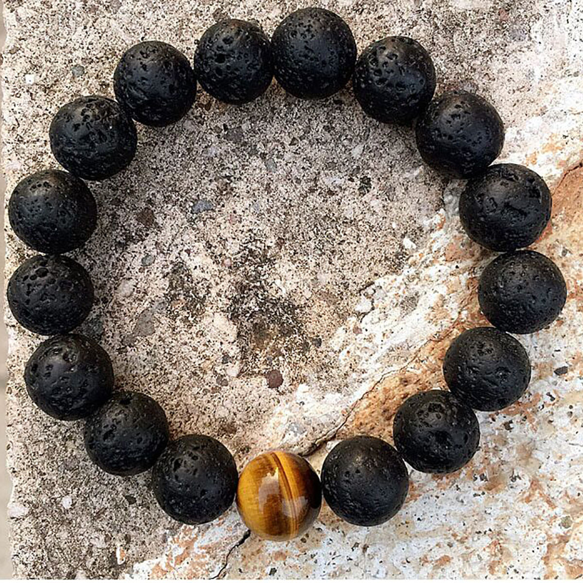 Natural Lava Stone Tiger Eye Lava Beaded Healing Energy Wrist Bracelet Men Women