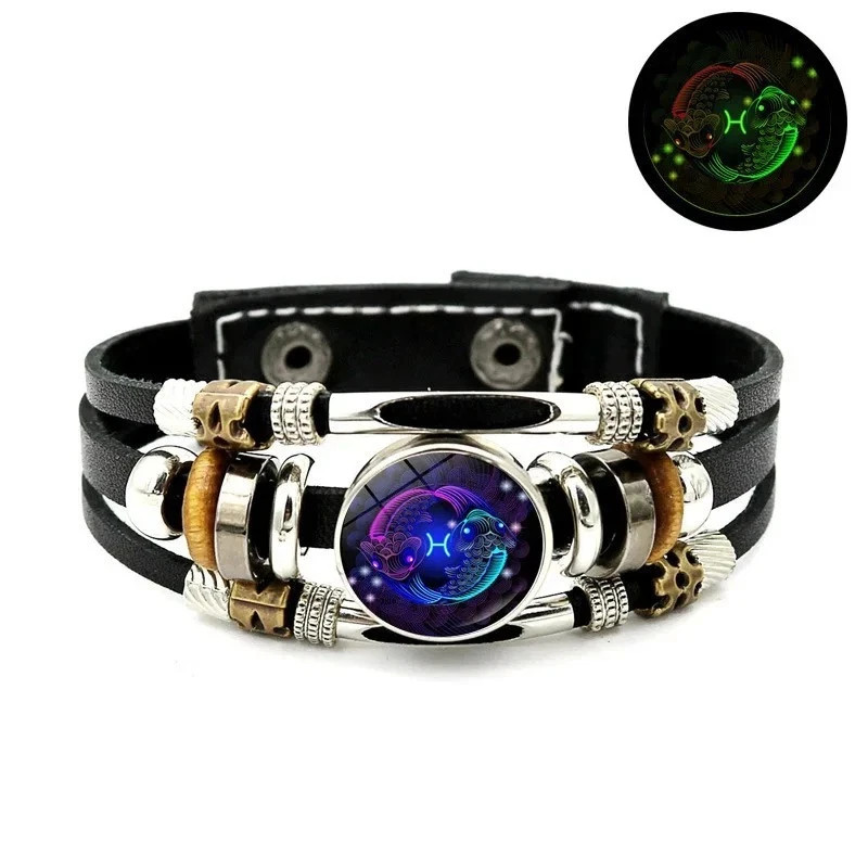 Zodiac Signs Spirit Bracelet, Beaded 12 Constellation Zodiac Leather Bracelet
