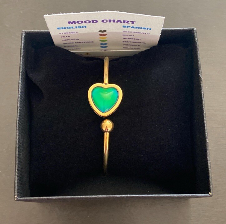 Heart Shape Mood Color Changing Love Bracelet- Stainless Steel Gold Tone