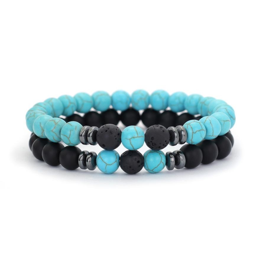 Men Beaded Bracelet Set 8mm Tiger Eye Malachite Obsidian Stone