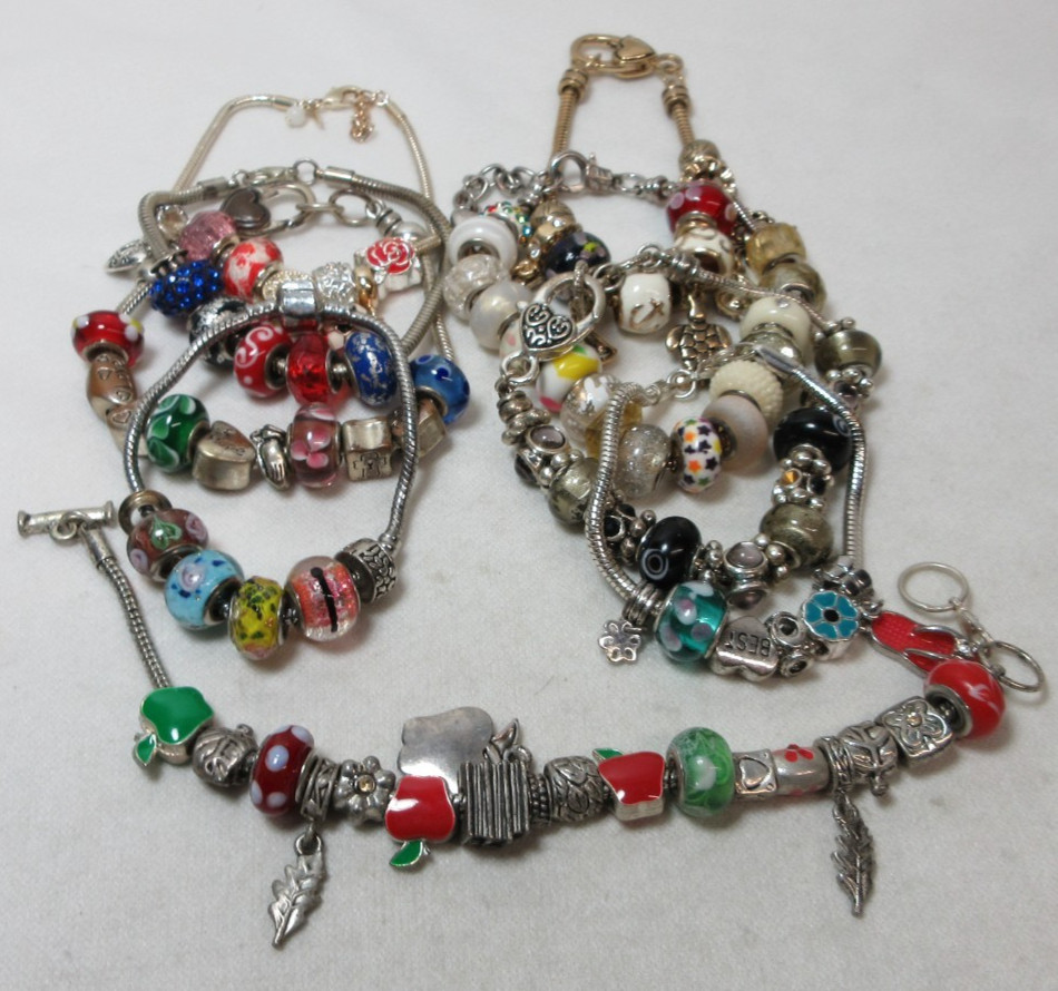 LOT OF SLIDE CHARM BRACELETS ASSORTED LOT MULTI COLOR ART GLASS #9