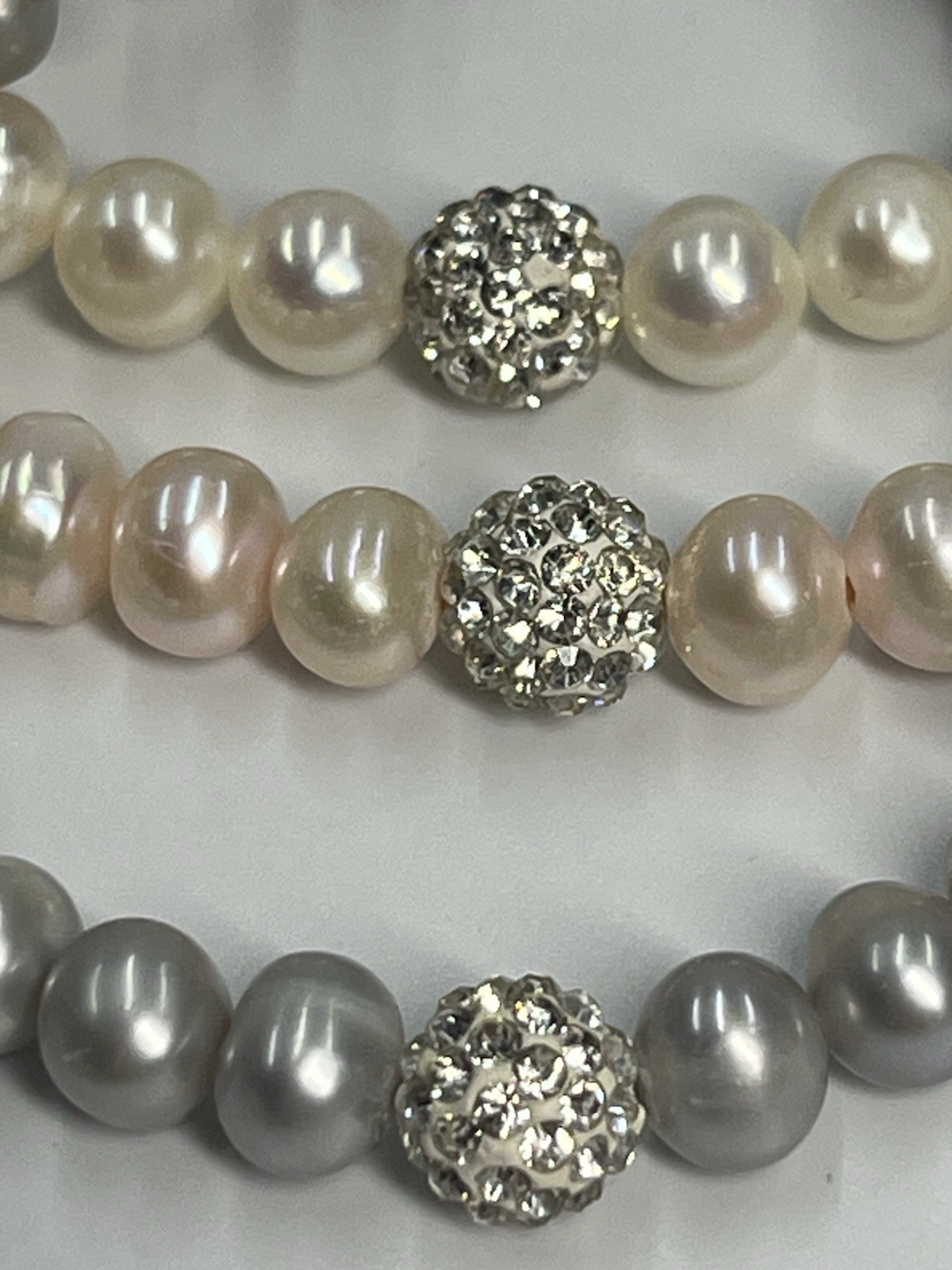 Freshwater Pearl Bracelet Set of 3 Ivory Pink Gray Stretch Bridal Elegant Stack