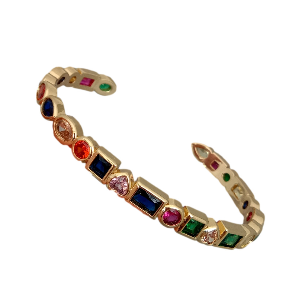 Rainbow Rectangle Cubic Zirconia Yellow Gold Color Fashion Women Bangle Bracelet