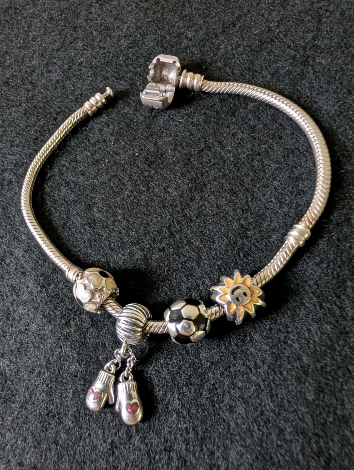 PANDORA Sterling Silver Snake Chain Charm Bracelet With 4 “Season” Themed Charms