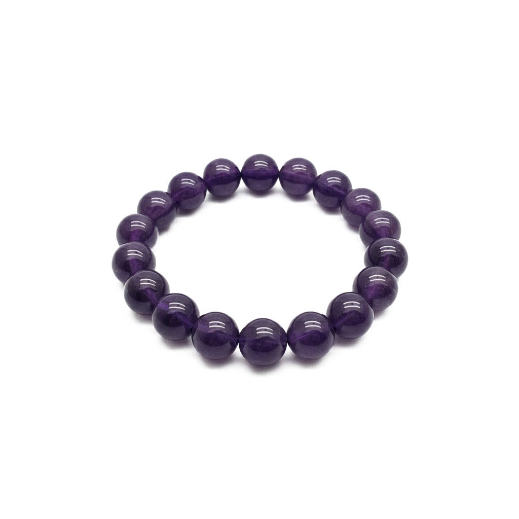 12mm Purple Bead Bracelet 18cm Stretch Round Stone Beads Elastic Unisex Jewelry
