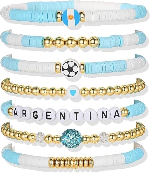 7Pc Sports Fan Bracelet Stack Set Soccer Baseball Football Tennis Charms Jewelry