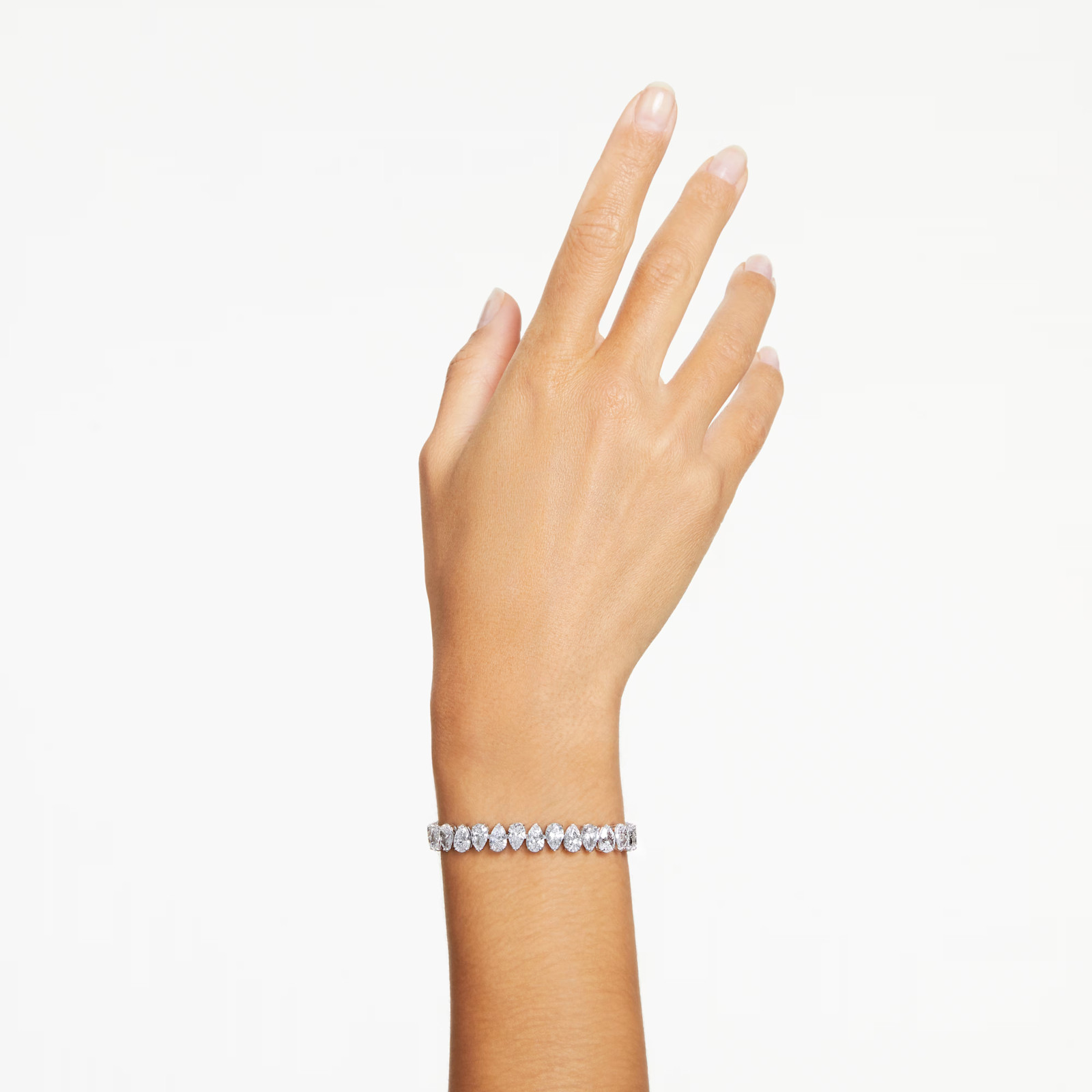 Matrix Tennis bracelet Pear cut, White, Rhodium plated