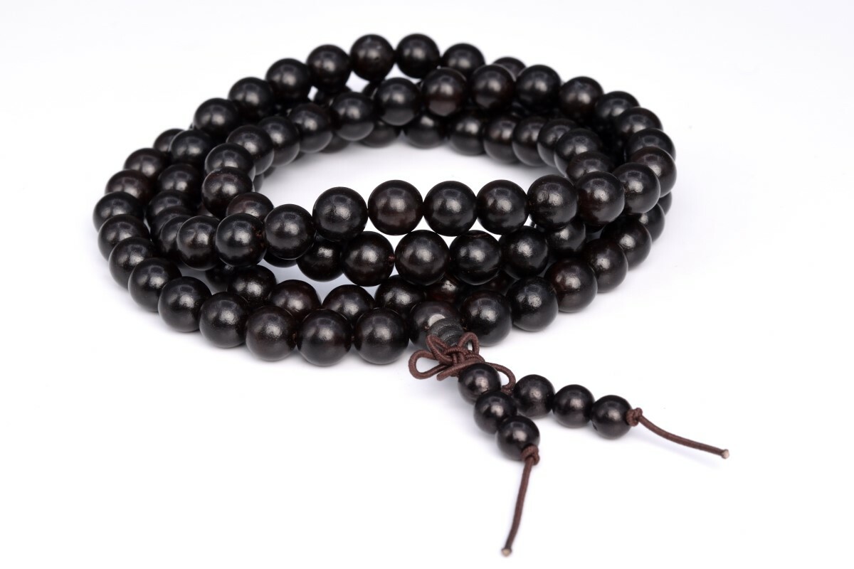 8MM 108 Pcs Black Ebony Blackwood Mala Beads Natural Wood Black Round Beads 35″