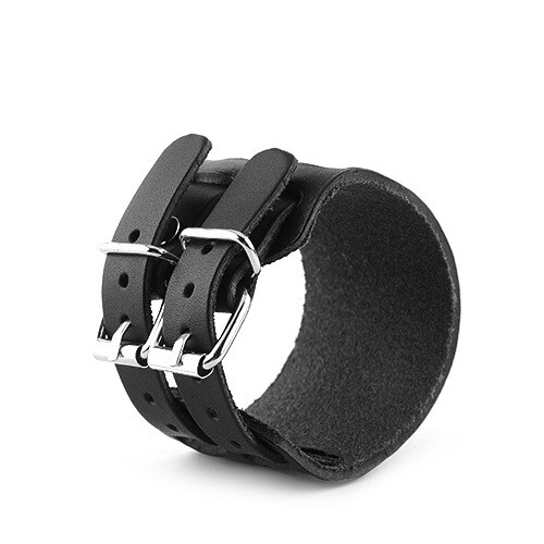 Double Buckle Leather Bracelet Punk Cuff Bangle Male Wristband Mens Jewelry US
