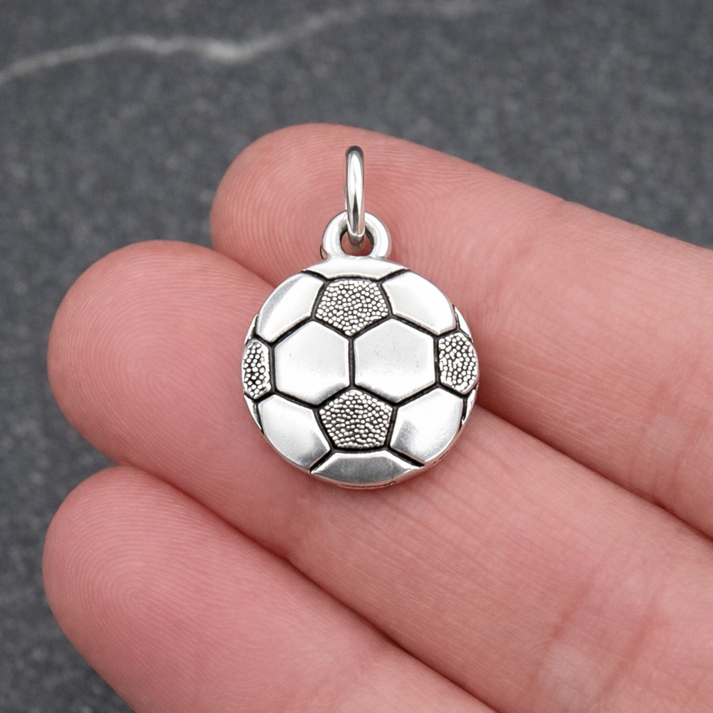 Silver Soccer Ball Charm – Double-sided Sports Ball Pendant – Athletic Jewelry