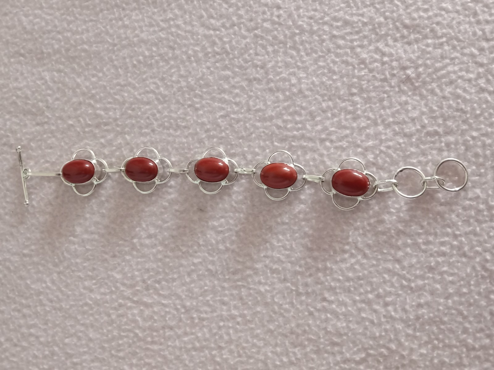 5 Red Stone 7 inch Bracelet set in silver