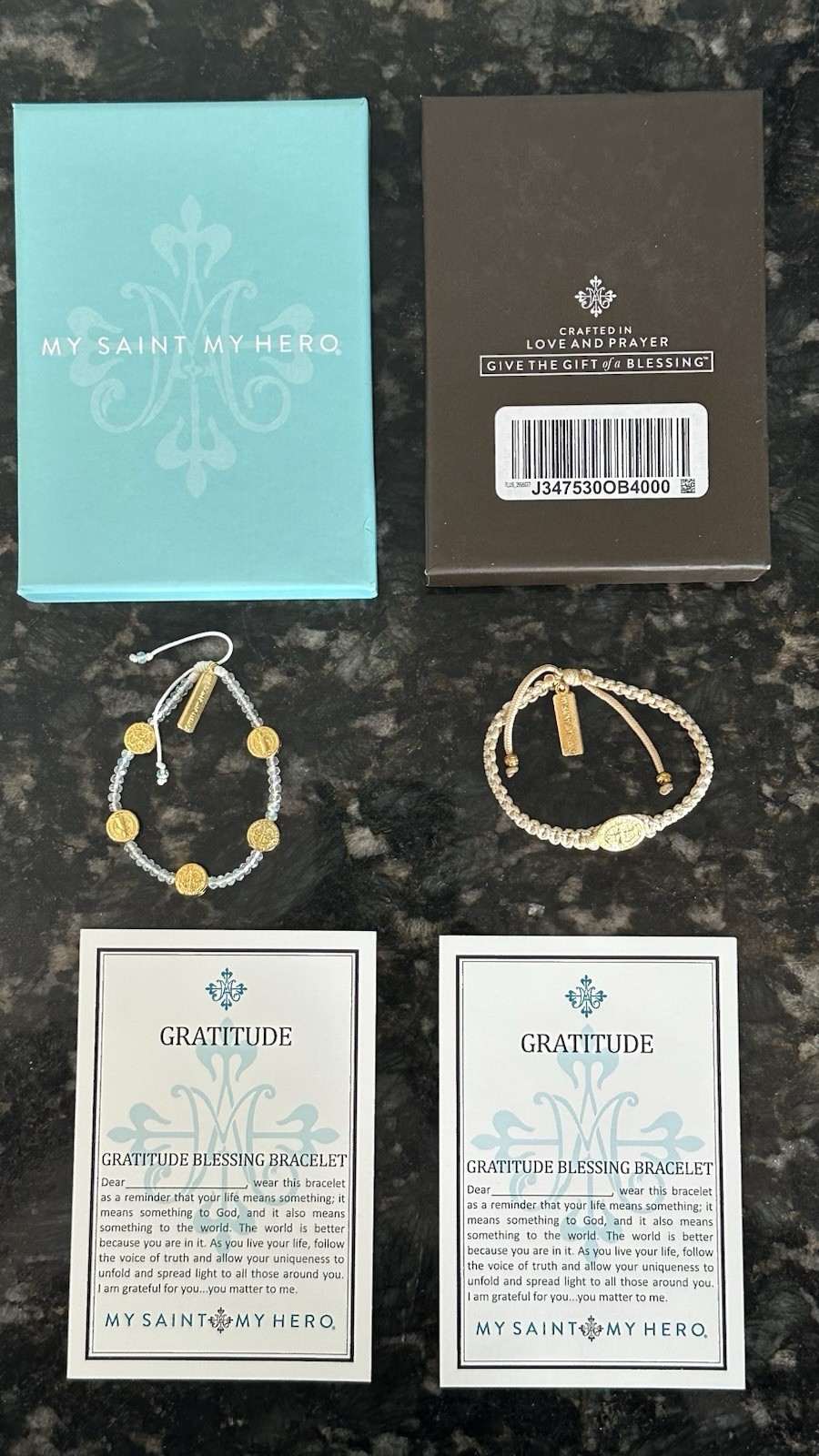 My Saint My Hero Gratitude Blessing Bracelet Pack of 2 New In box Gold