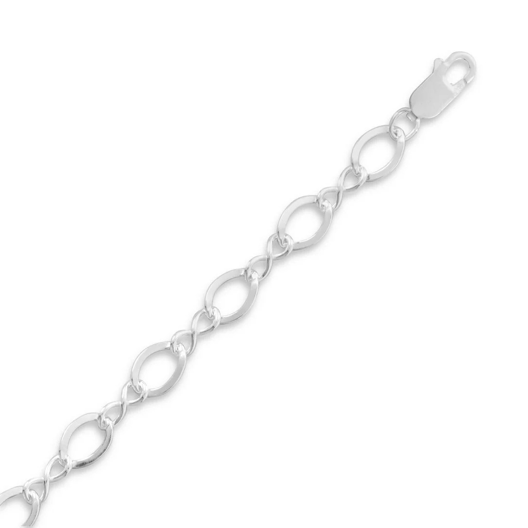 .925 Sterling Silver 7″ Polished Figure 8 Women’s Charm Bracelet