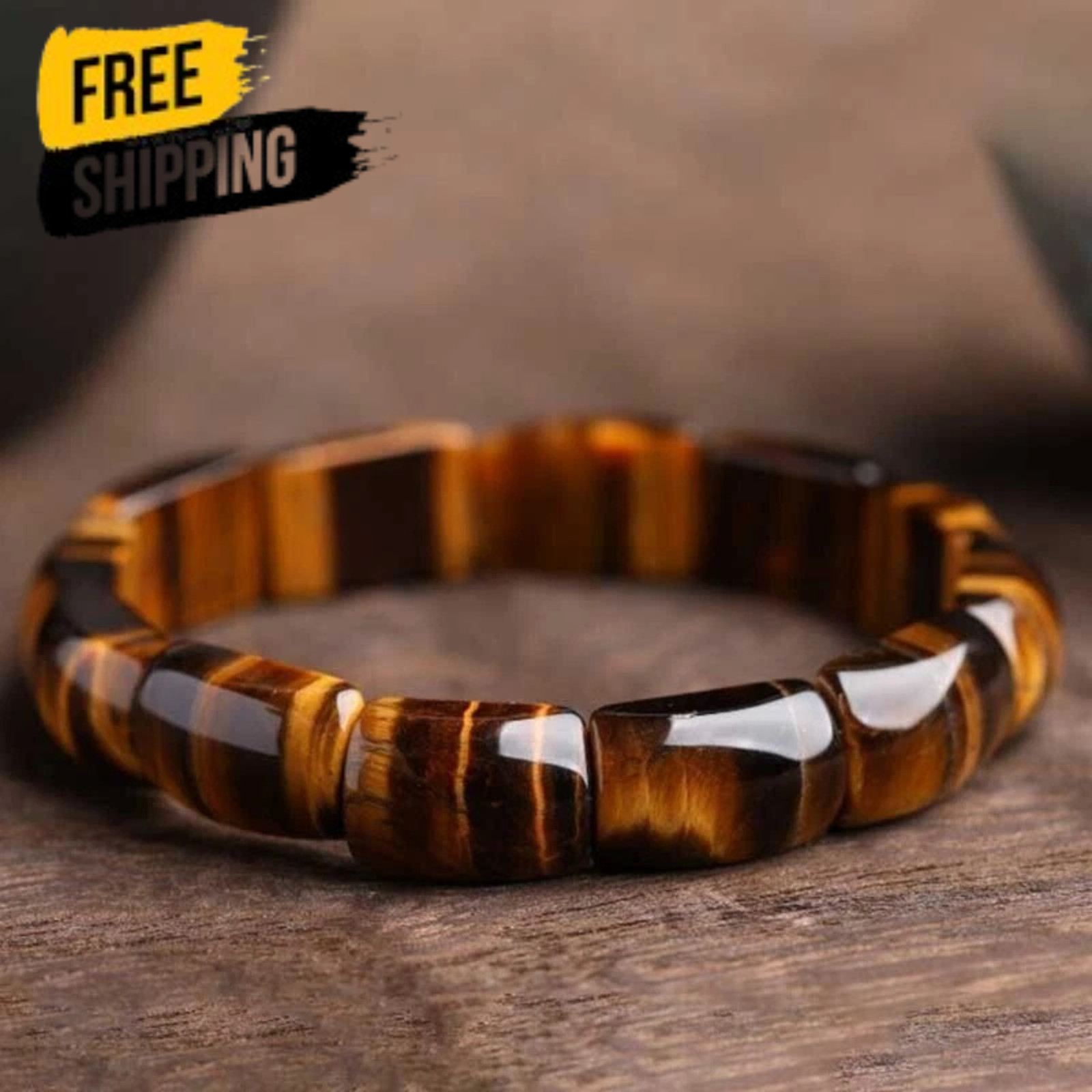 Natural Tiger’s Eye Stone Bracelet Brown Gemstone Stretch Bracelet for Men