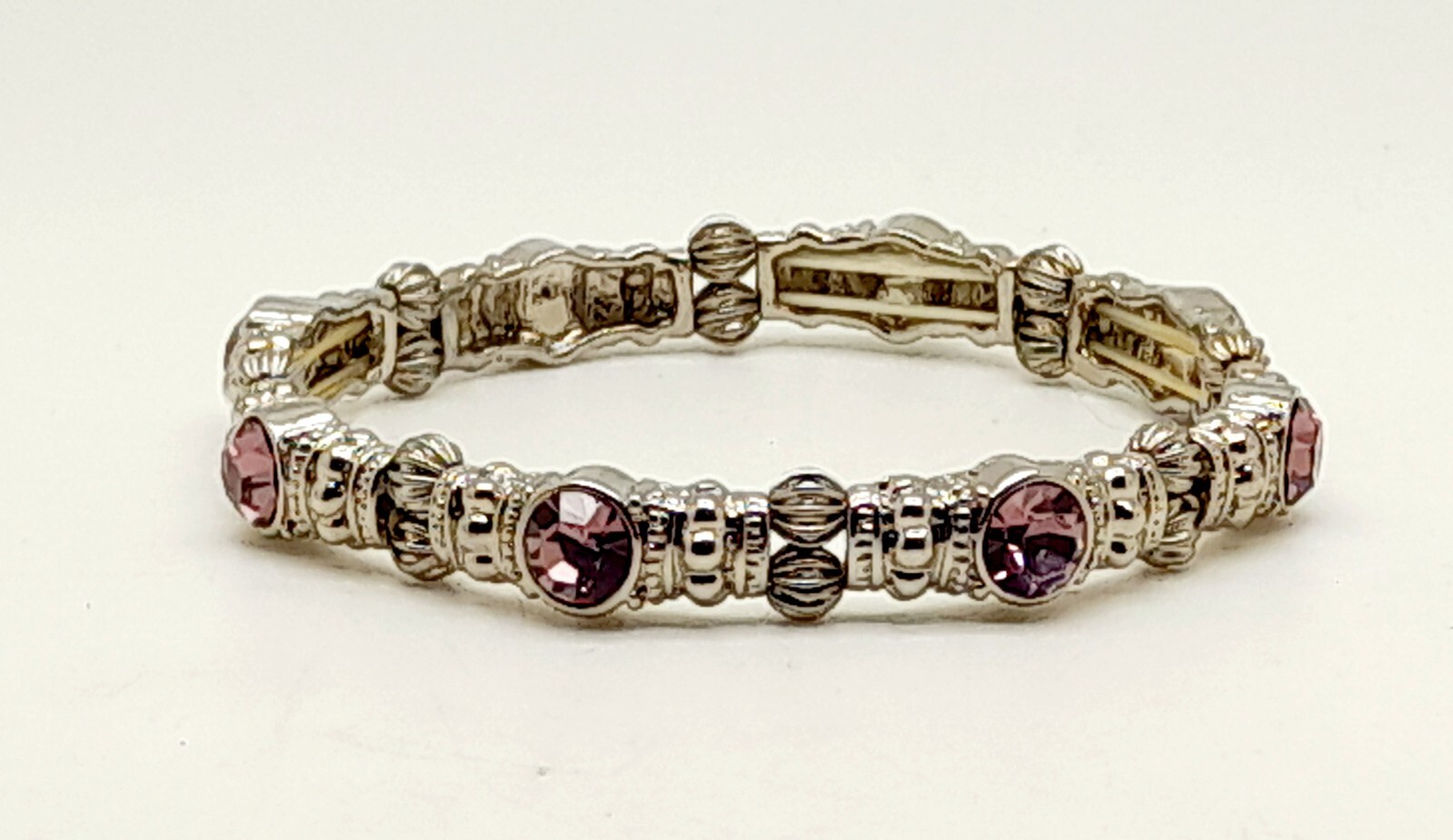 B112 Round purple Crystal Silver tone Metal Stretch fashion jewelry Bracelet
