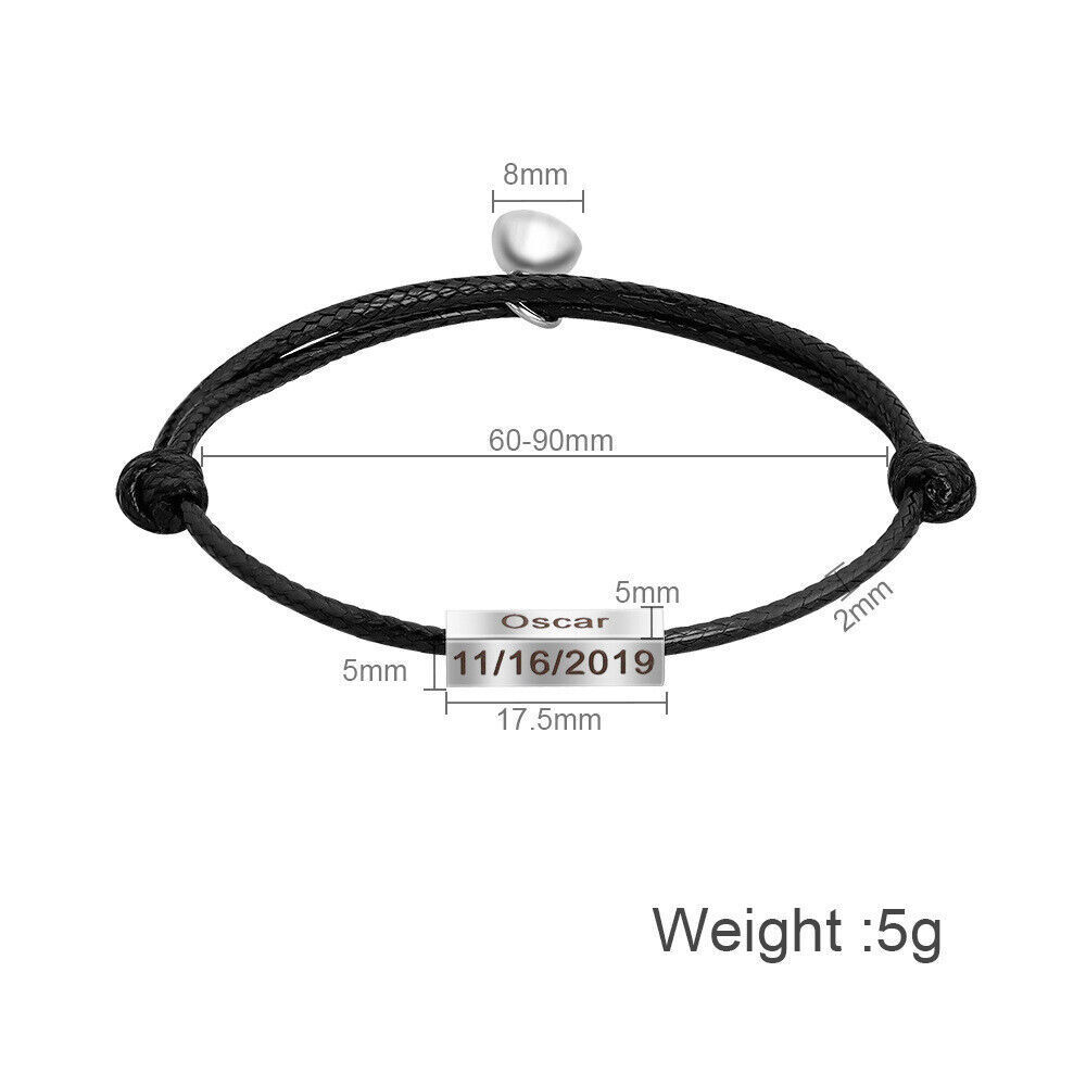 Personalized Braided Rope Bar Bracelet Free Engraving 4 Sides Charms For Couple