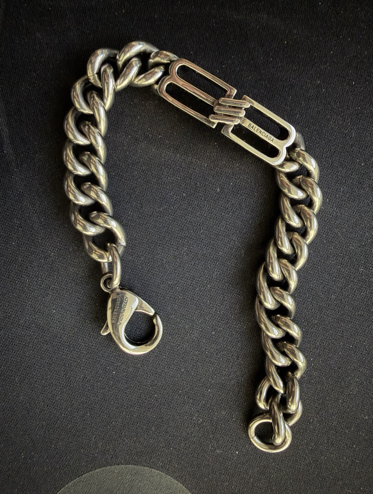 Balenciaga Signed Silver-Tone Curb Link Chain Bracelet Lobster Clasp