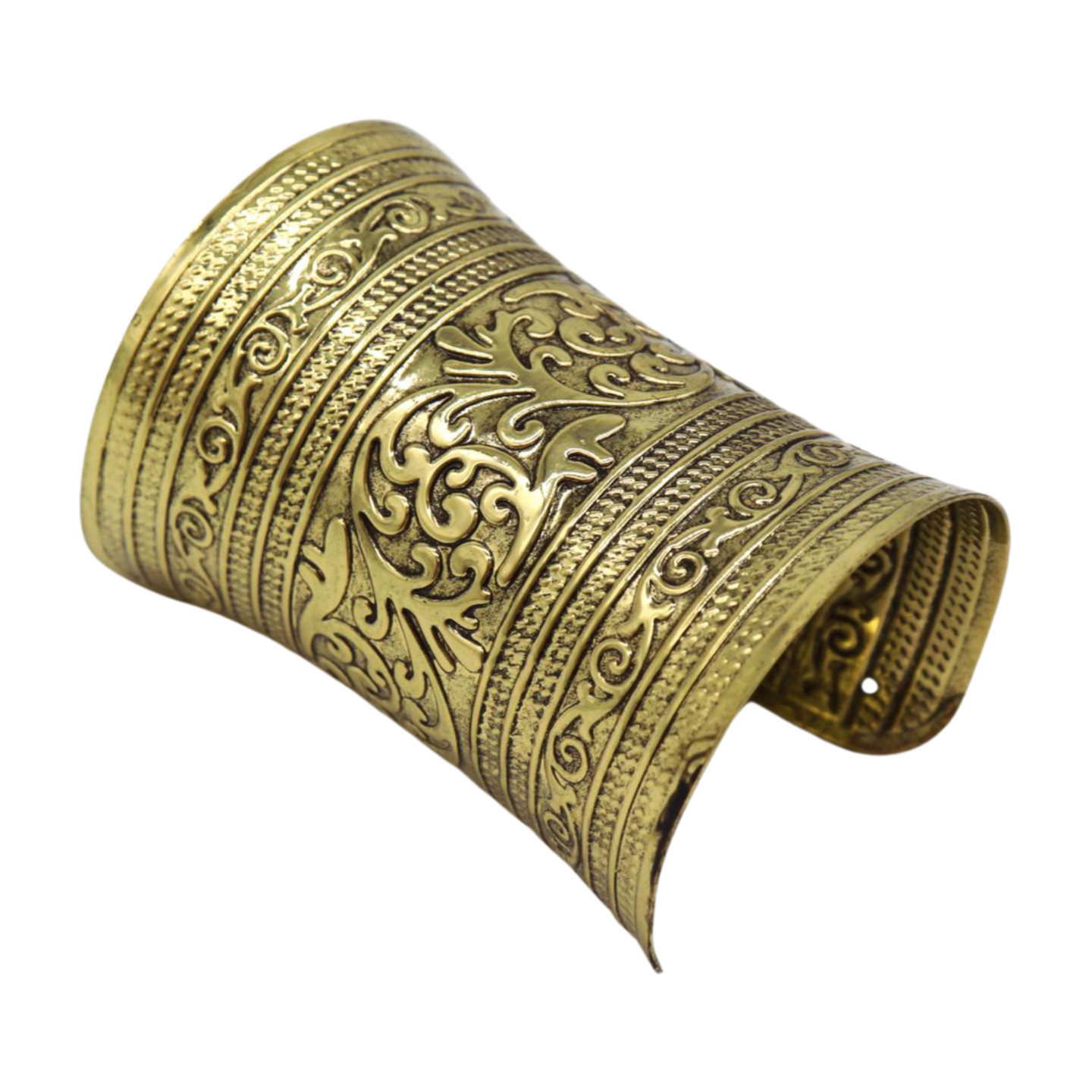Women Antique Gold Long Metal Roman Cuff Bracelet Filigree Adjustable Fit Size