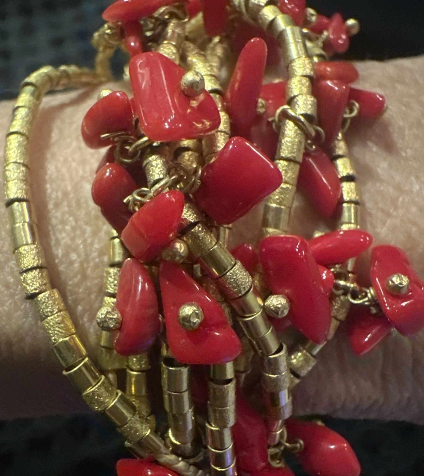 Sam Brazil Women’s Bracelet Red Coral And Gold Accents And Rope