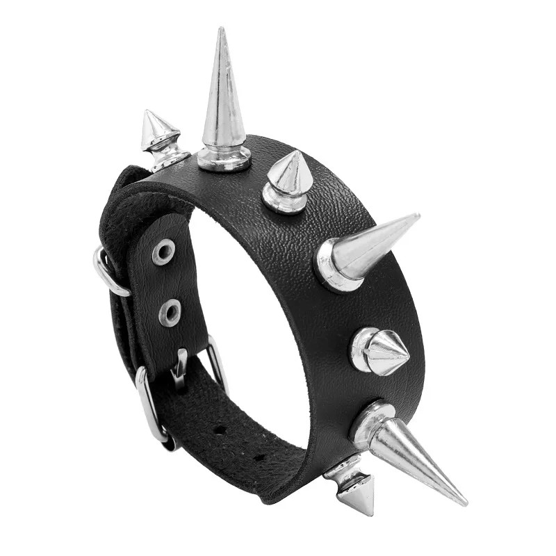 Faux Leather Wrap Bracelet Women Double Row Spiked Black Round Layered Jewelry