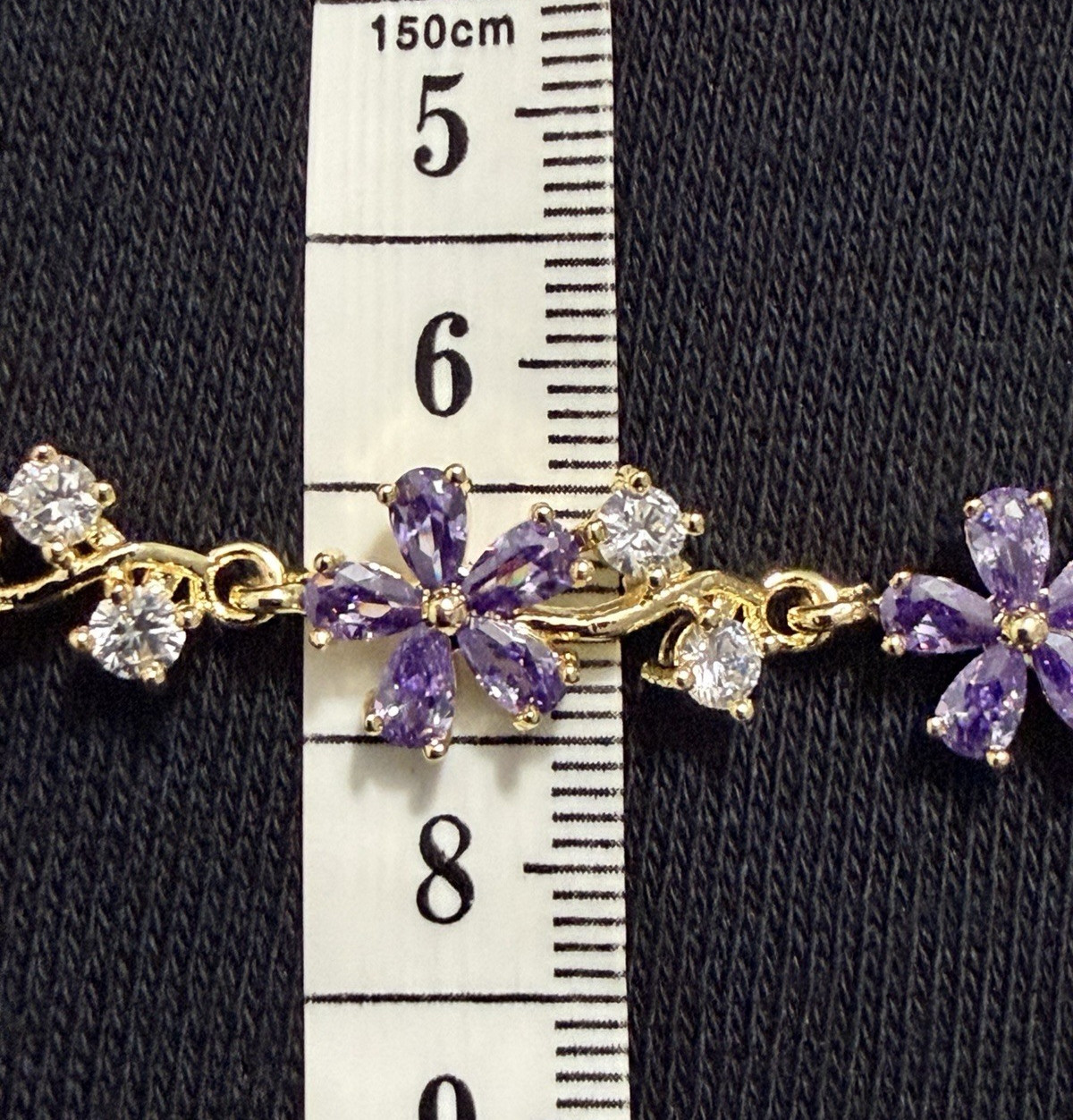 18K Gold Filled Bracelet w/ Purple & White Crystals – 7 Inches New
