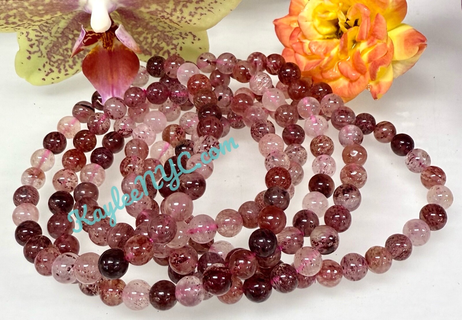 Wholesale Lot 6 Pcs Strawberry Quartz 6mm 7.5” Crystal Healing Stretch Bracelet