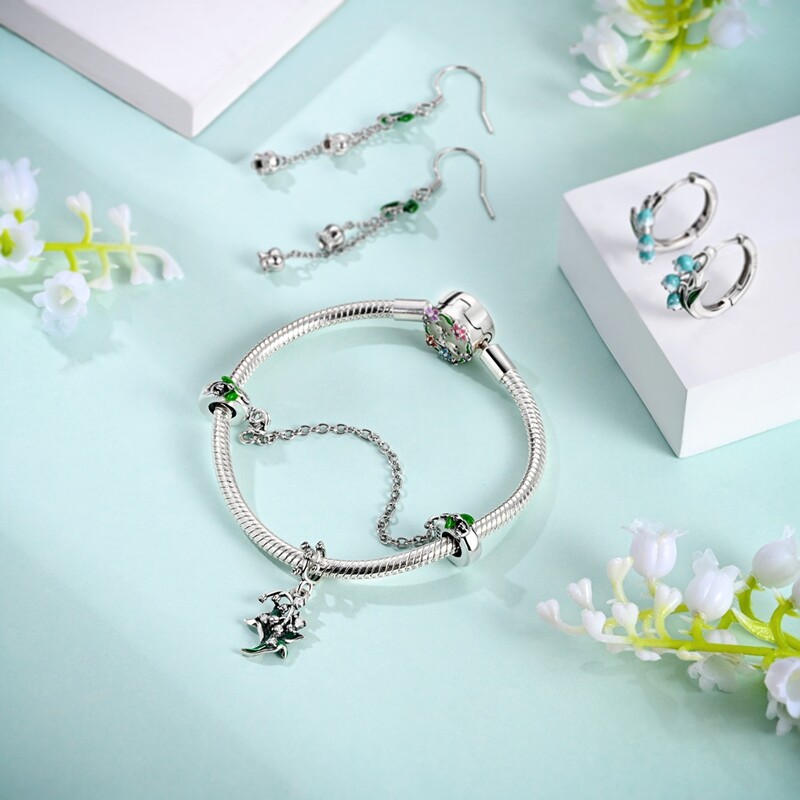 MULA S925 Sterling Silver Charm CZ Enamel Green Forest Flower For Women Bracelet