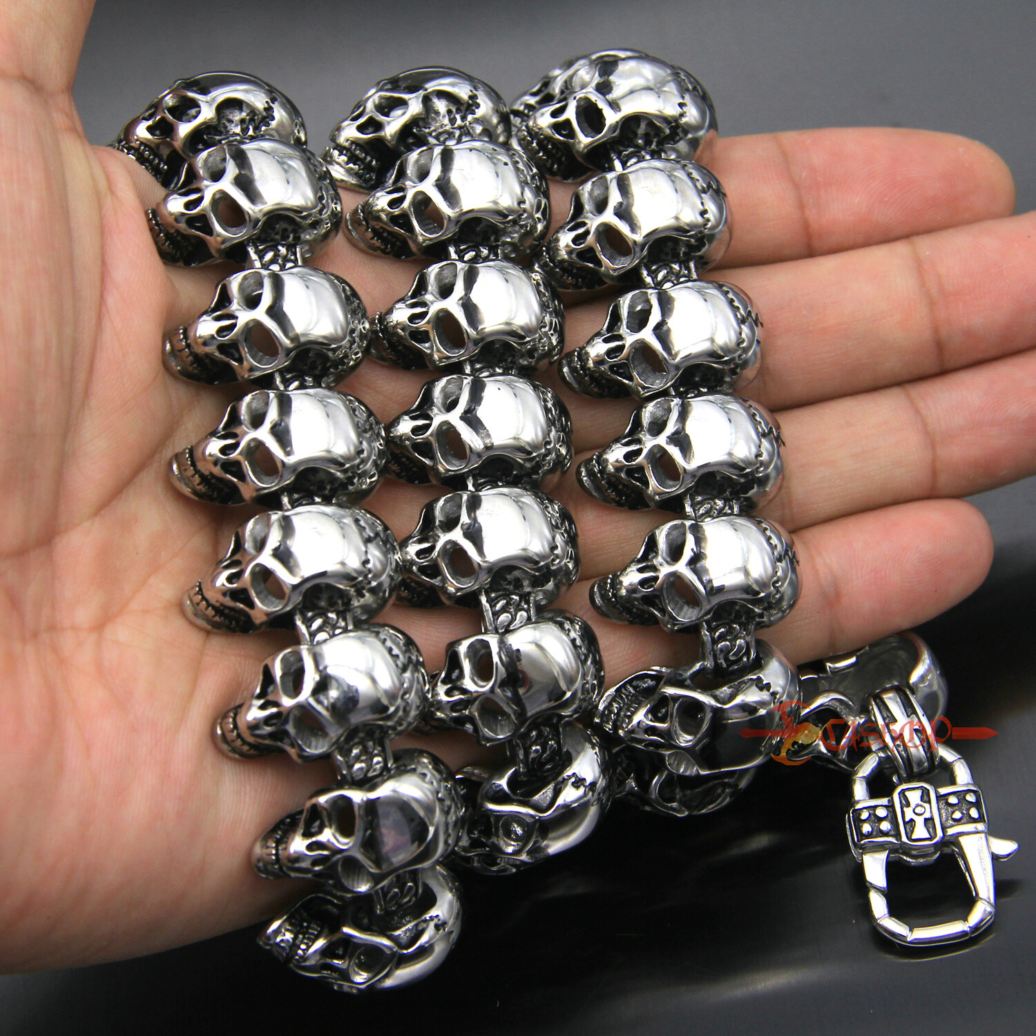 Men’s Heavy 316L Stainless Steel Skull Head Chain Necklace Gothic Biker Bracelet