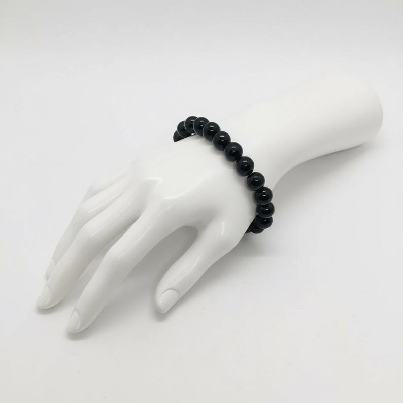Handmade Black Sulemani Hakik Bracelet Men Women, Natural Black Agate Beads