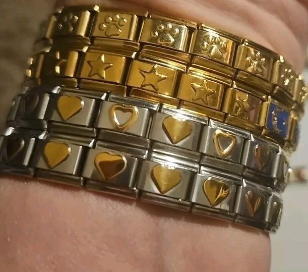 Moon Stars Gold Italian Charm Starter Bracelet 9mm Stainless Steel 18 Links