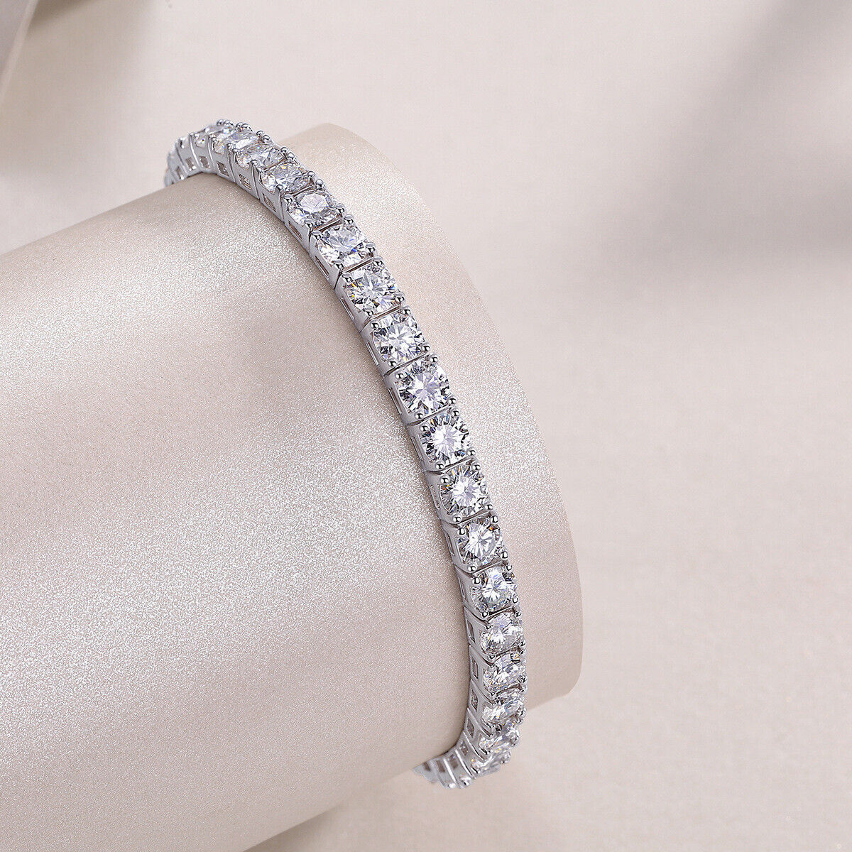 2-6.5mm Round Moissanite Tennis Chain Bracelet 925 Sterling Silver PASSES TESTER