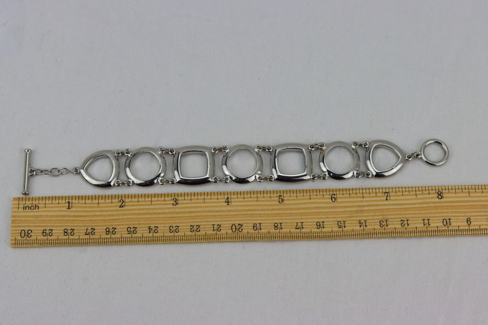 Geometric Silver Tone & Blue Enamel Toggle Bracelet, 20gr