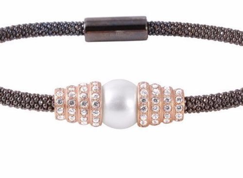 925 STERLING SILVER LADIES ITALIAN BRACELET W/ WHITE PEARL & DIAMOND SIMULANT