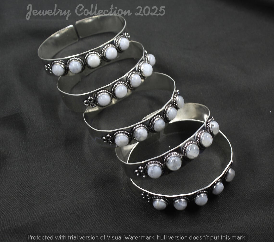 Moonstone Gemstone 50 PCS Cuff Bangles 925 Silver Plated Wholesale Jewelry Lot