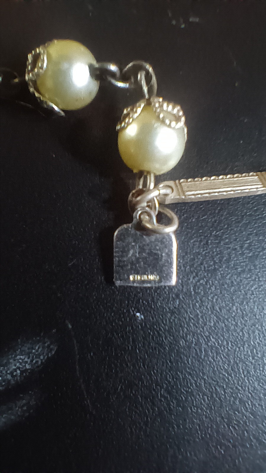 Vintage925 Sterling Silver Bracelet Pearl Beaded Cable Chain Bracelet Charm