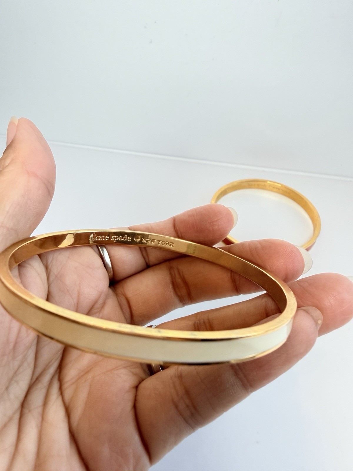 Kate Spade New York Bangle Bracelet Set Red & Cream Enamel Gold Tone Set of 2