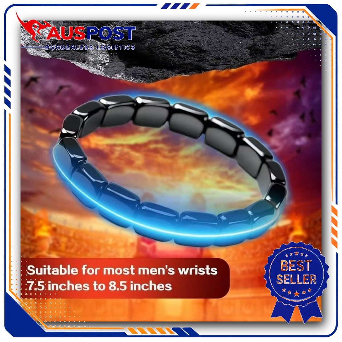 2 PCS Hemys Hematite Bracelet Black Beaded Zinc Alloy Men Jewelry 2025 Style