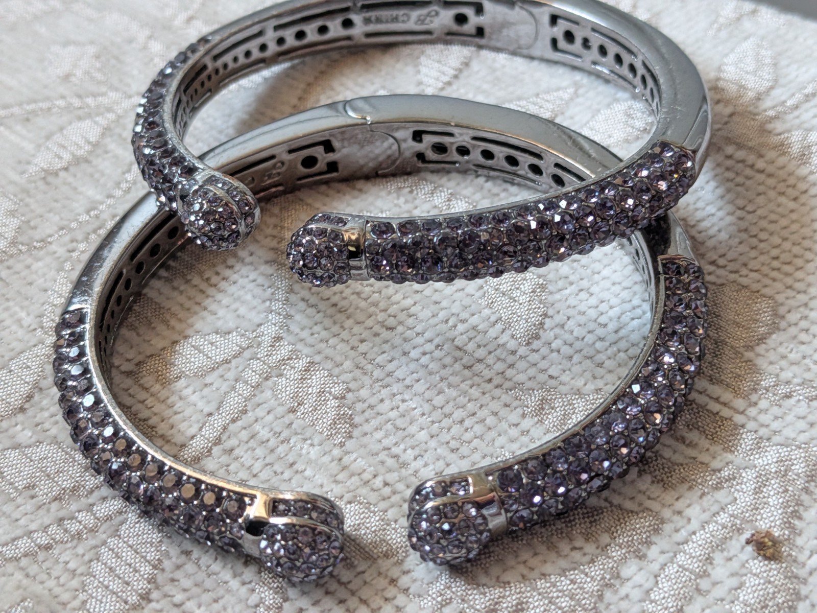 Joan Boyce HSN Kissable Micropavé Crystal Bangle Cuff Bracelets Set 2 Lavender