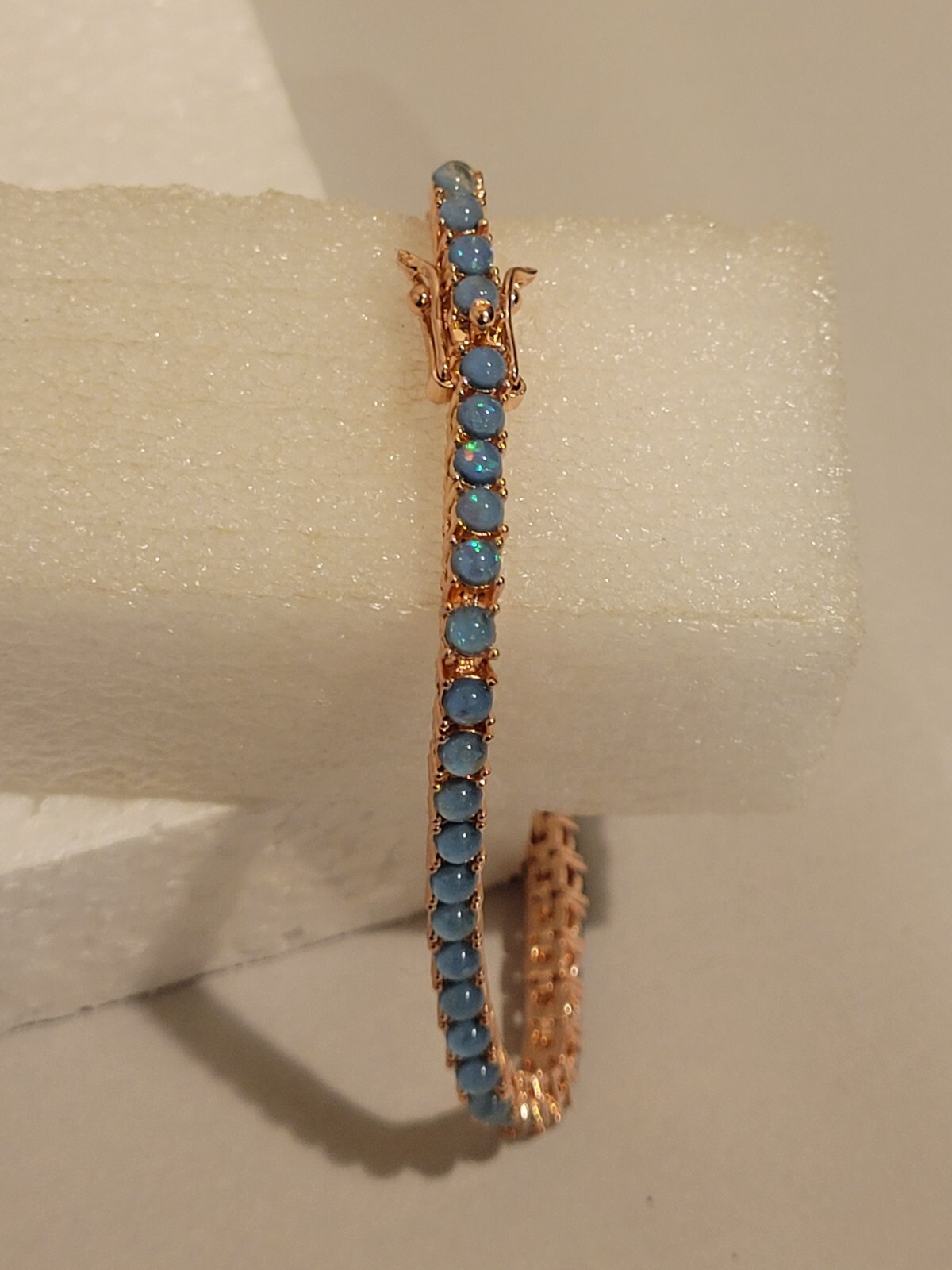 Tennis Style Lab Created Blue Opal Rosetone Bracelet