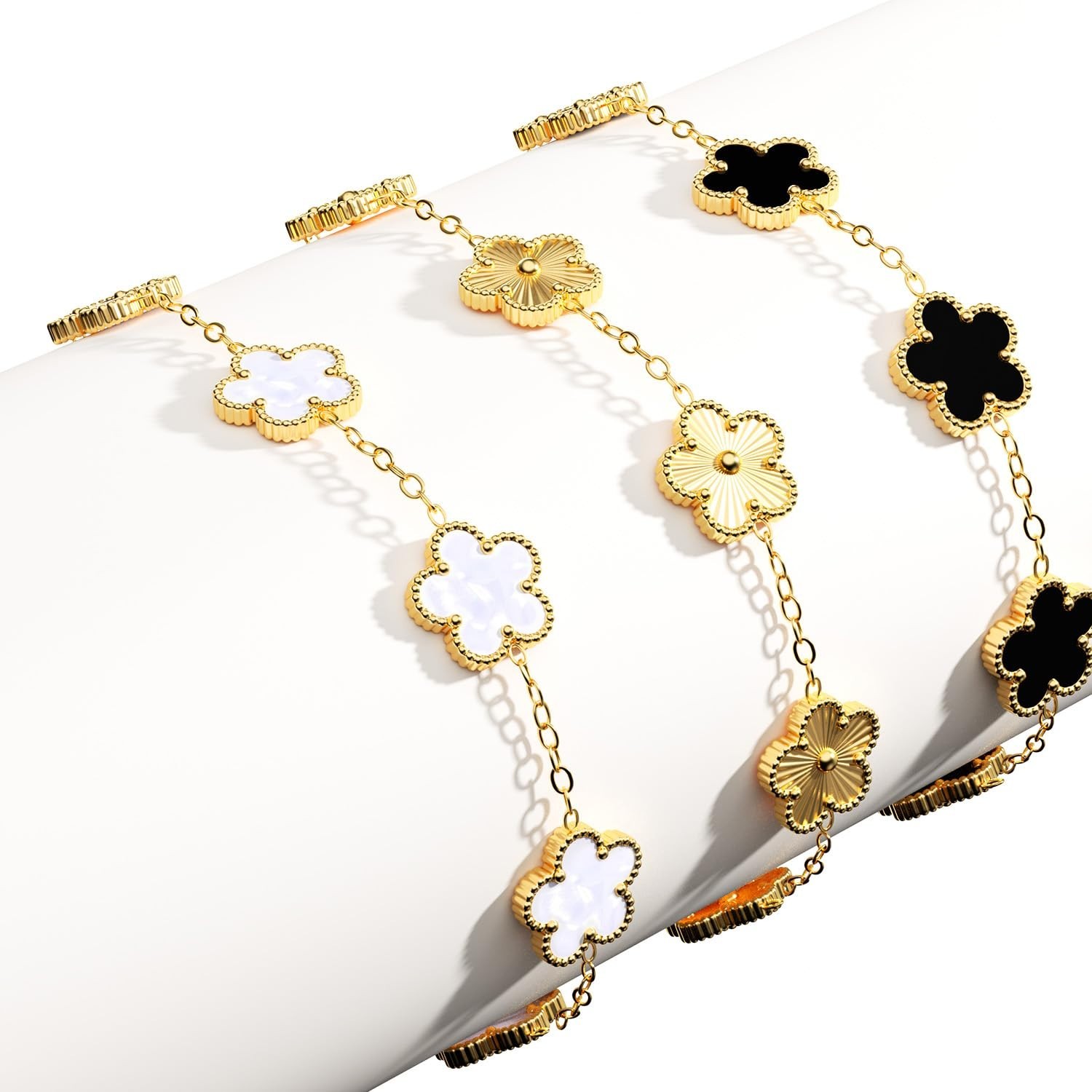 18K Gold Plated Clover Bracelet Set for Women – Trendy Flower Leaf Jewelry Gift