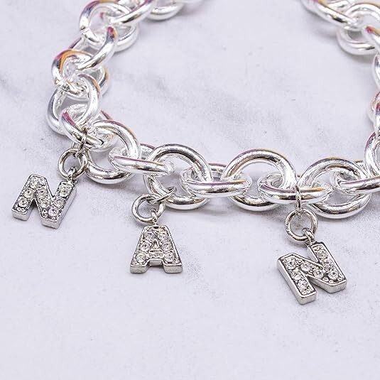 Fablinks Rhinestone “Mom” and “Nana” Sterling Silver Plated Chunky Link Jewelry