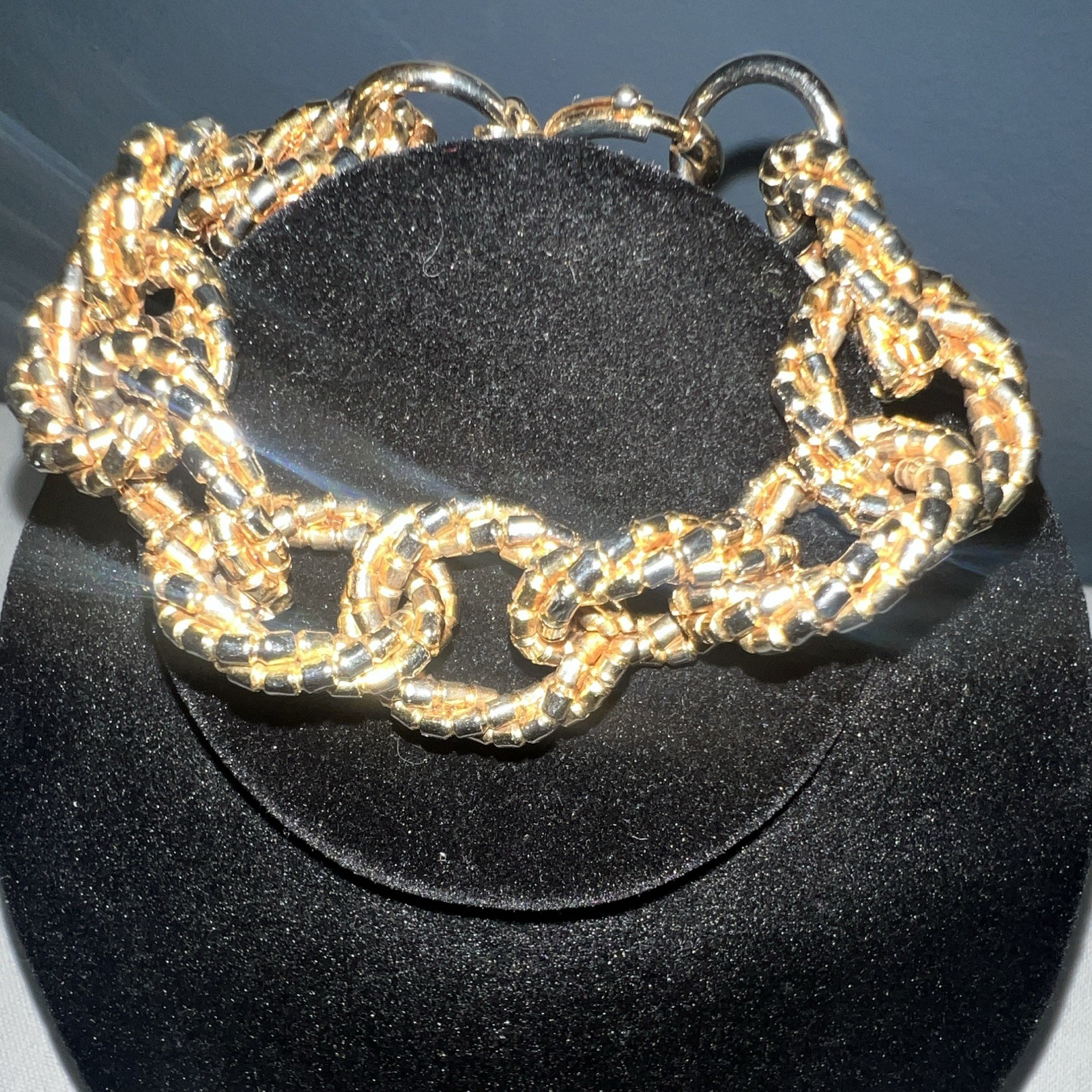 Erwin Pearl vintage signed gold Tone Metal Oval Link Chain Bracelet