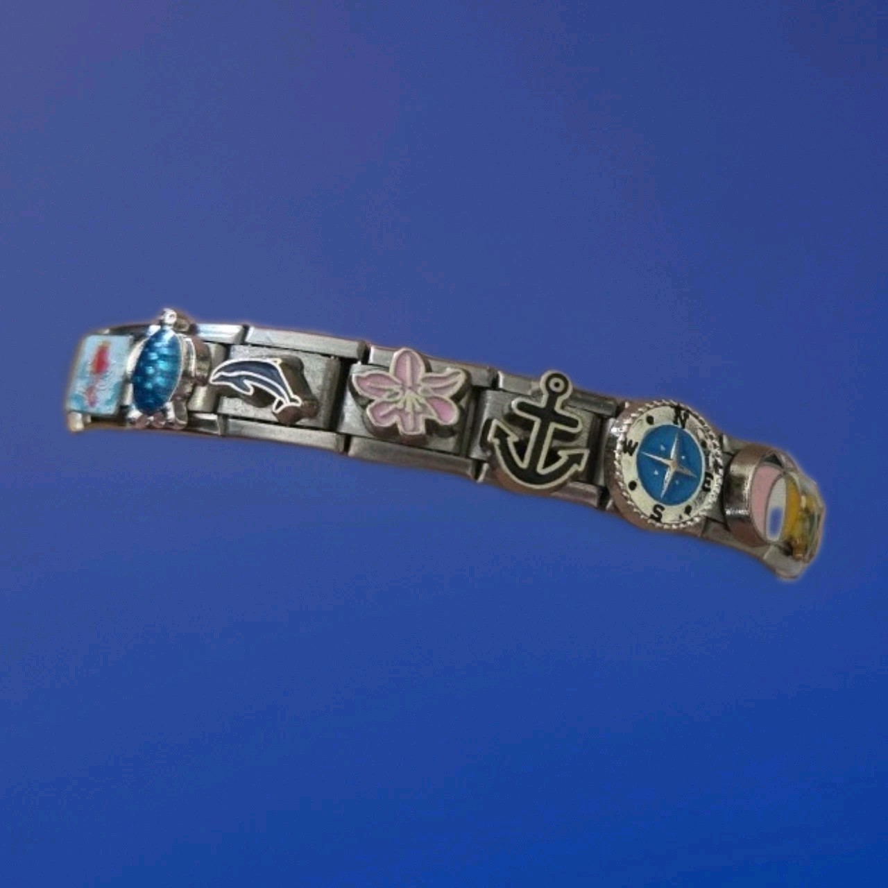 Sea Beach Italian Charm Bracelet Whale Anchor Compass Stainless 9MM 19 Links